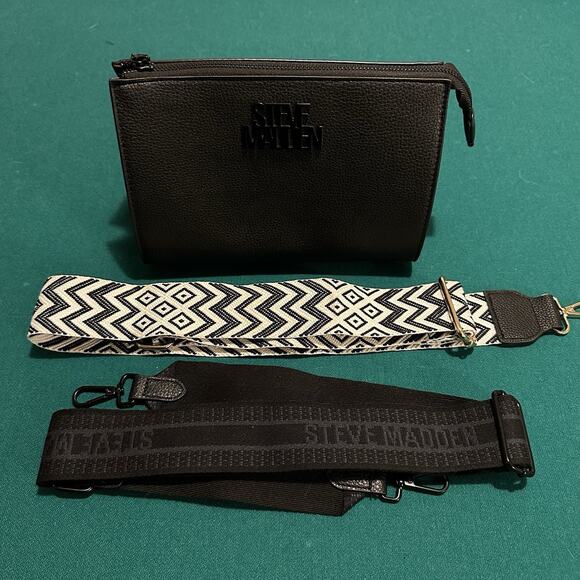 Steve Madden Black Crossbody Bag with Two Adjustable Straps Faux Leather - Picture 1 of 5